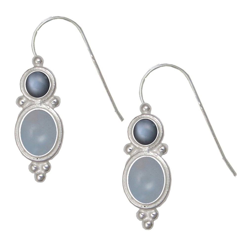 Sterling Silver Drop Dangle Earrings Chalcedony And Grey Moonstone